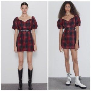 ZARA red plaid cocktail mini Dress size M